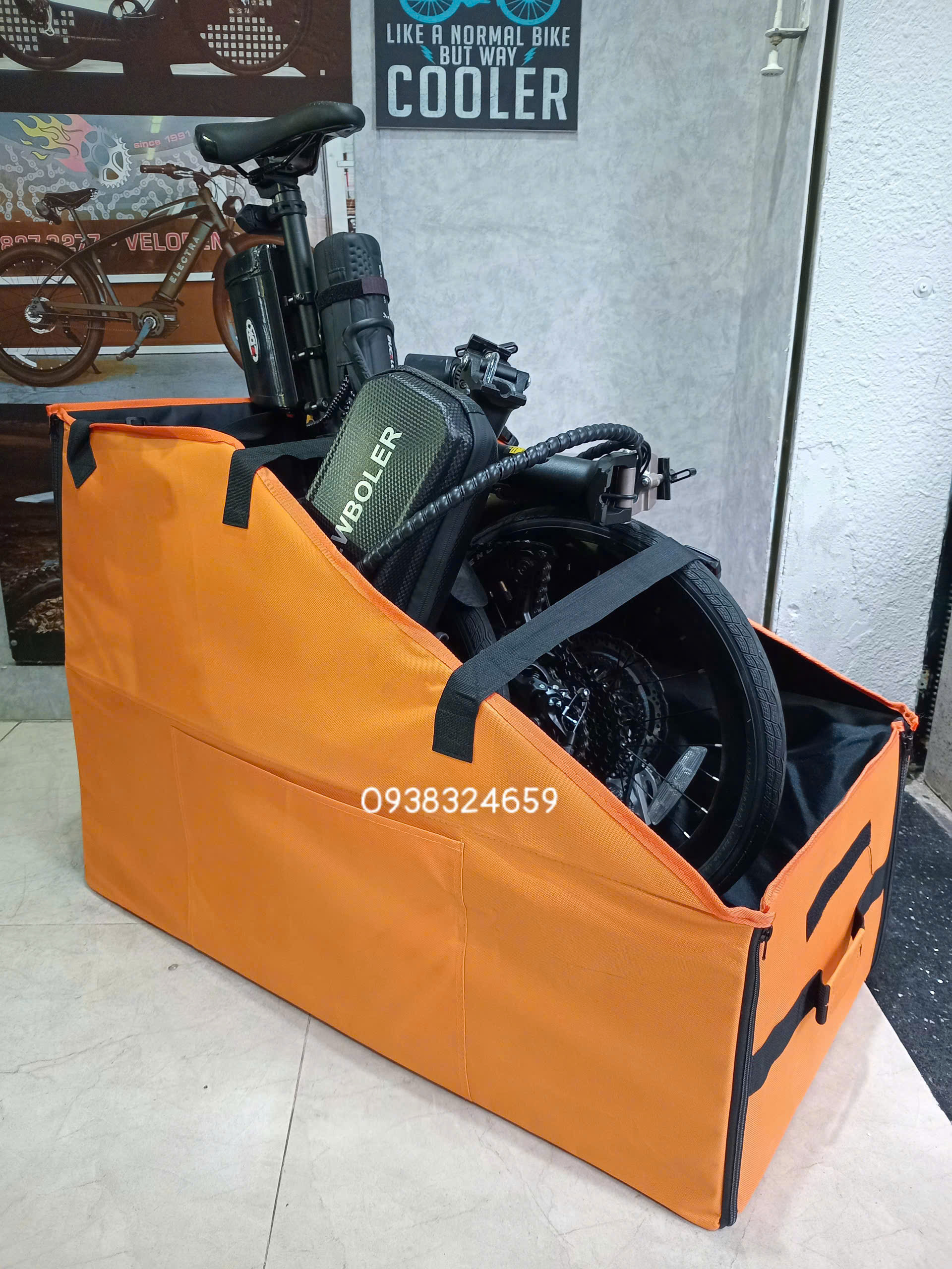 Túi vải du lịch cho xe đạp gấp gọn ( Cam) - Ảnh 2
